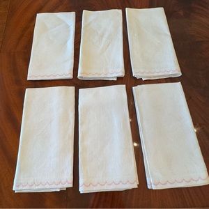 New Deborah Rhodes Pink Scallop Pique Linen Napkins Set of 6